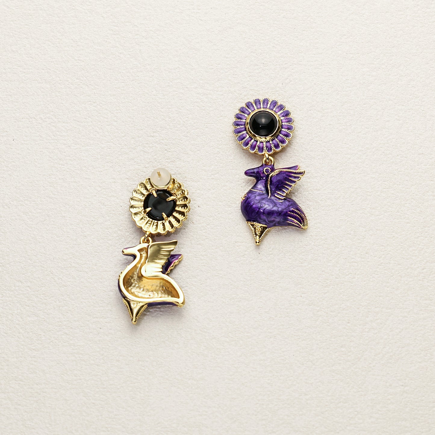 Purple Wing Enamel Earrings