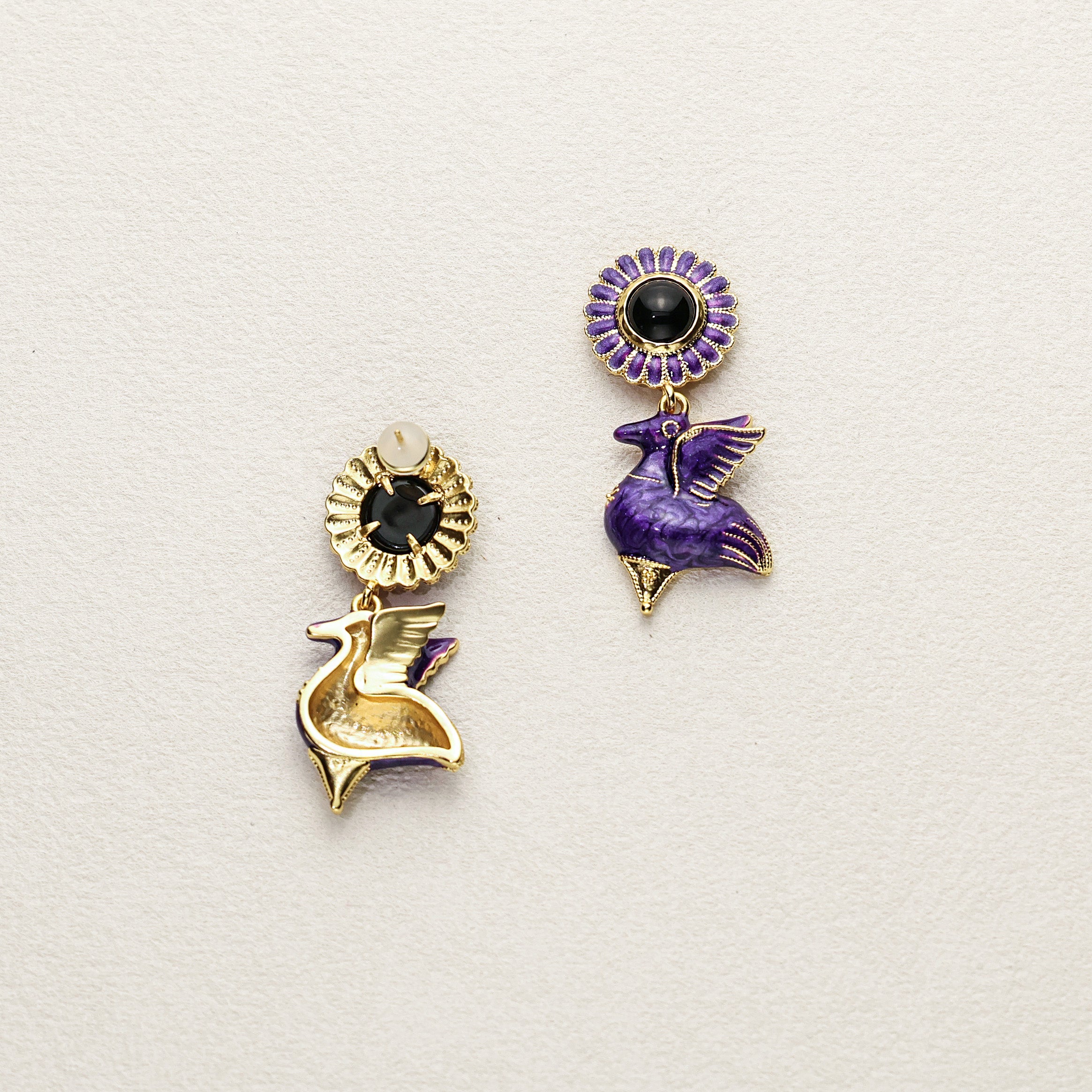 Purple Wing Enamel Earrings