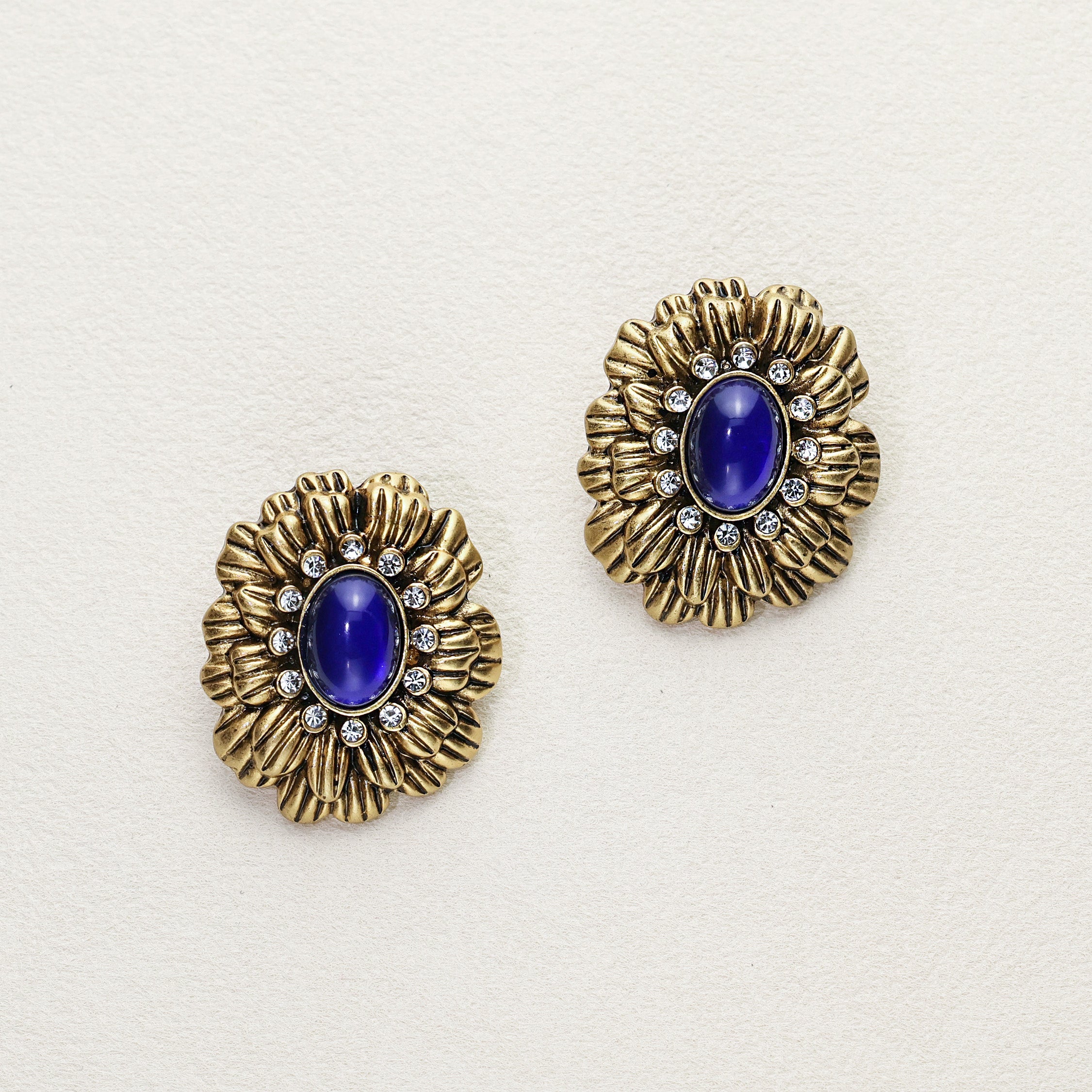 Sapphire Blue Glass Flower Earrings