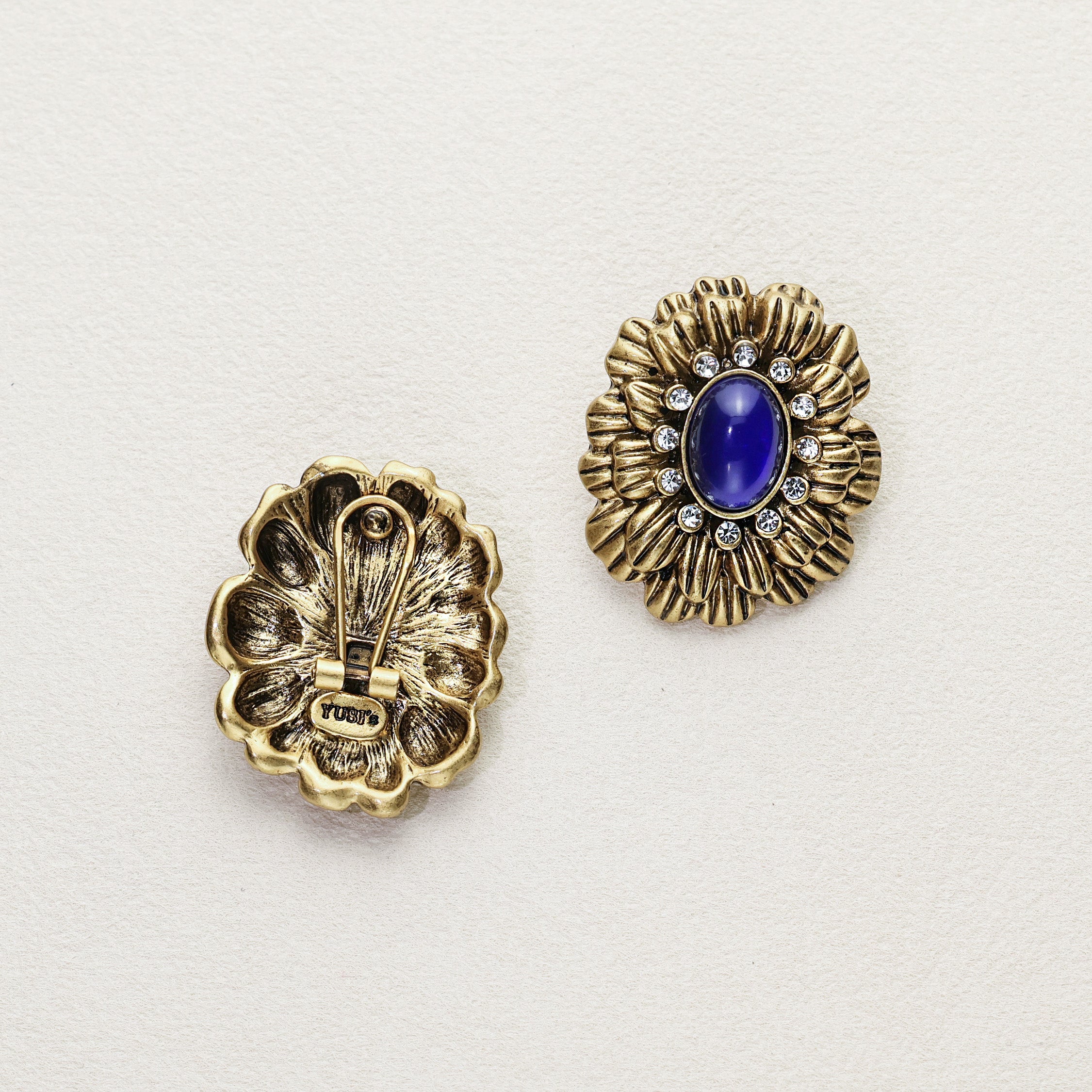 Sapphire Blue Glass Flower Earrings