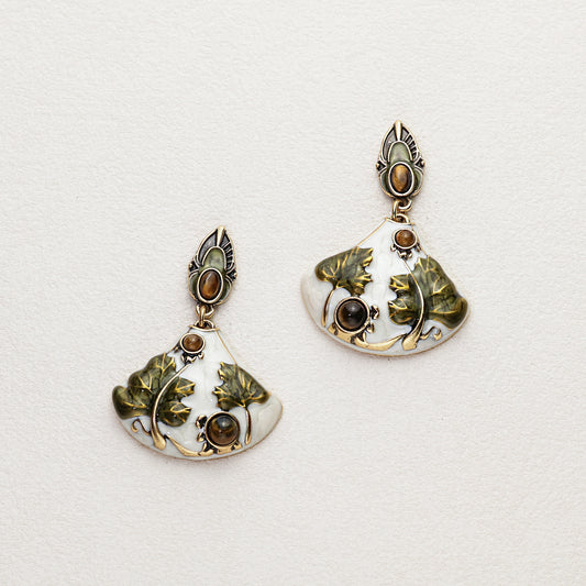Art Nouveau Tiger's Eye Enamel Earrings