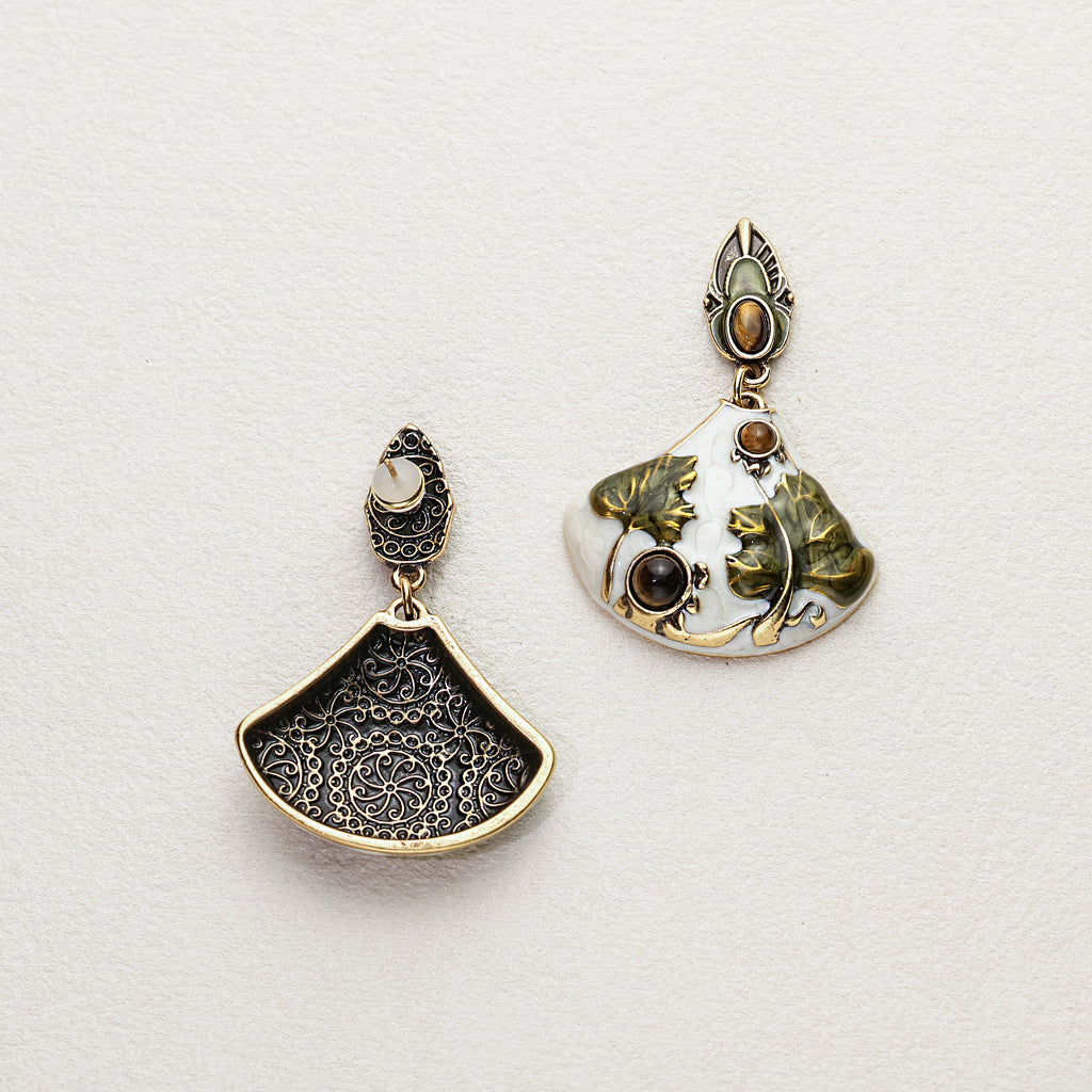 Art Nouveau Tiger's Eye Enamel Earrings