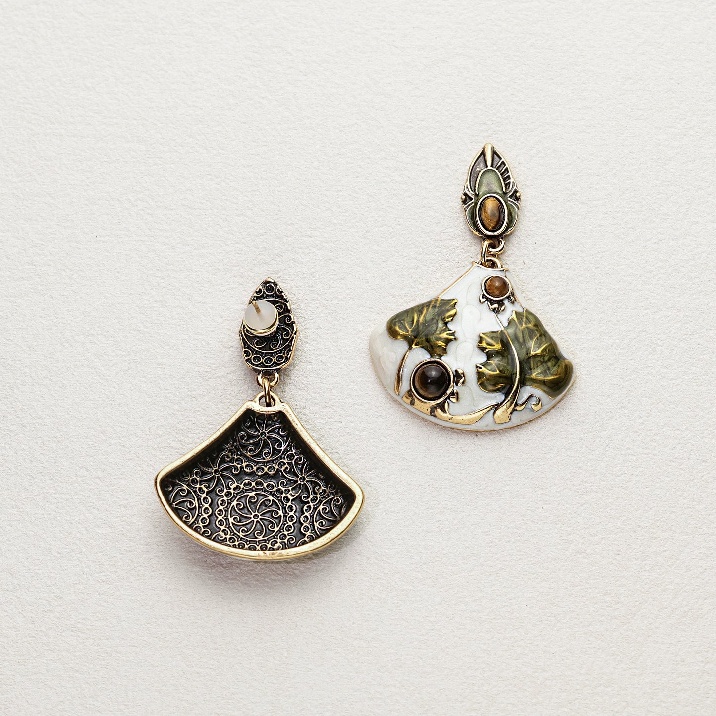 Art Nouveau Tiger's Eye Enamel Earrings