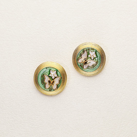 Green Garden · White Butterfly Enamel Earrings