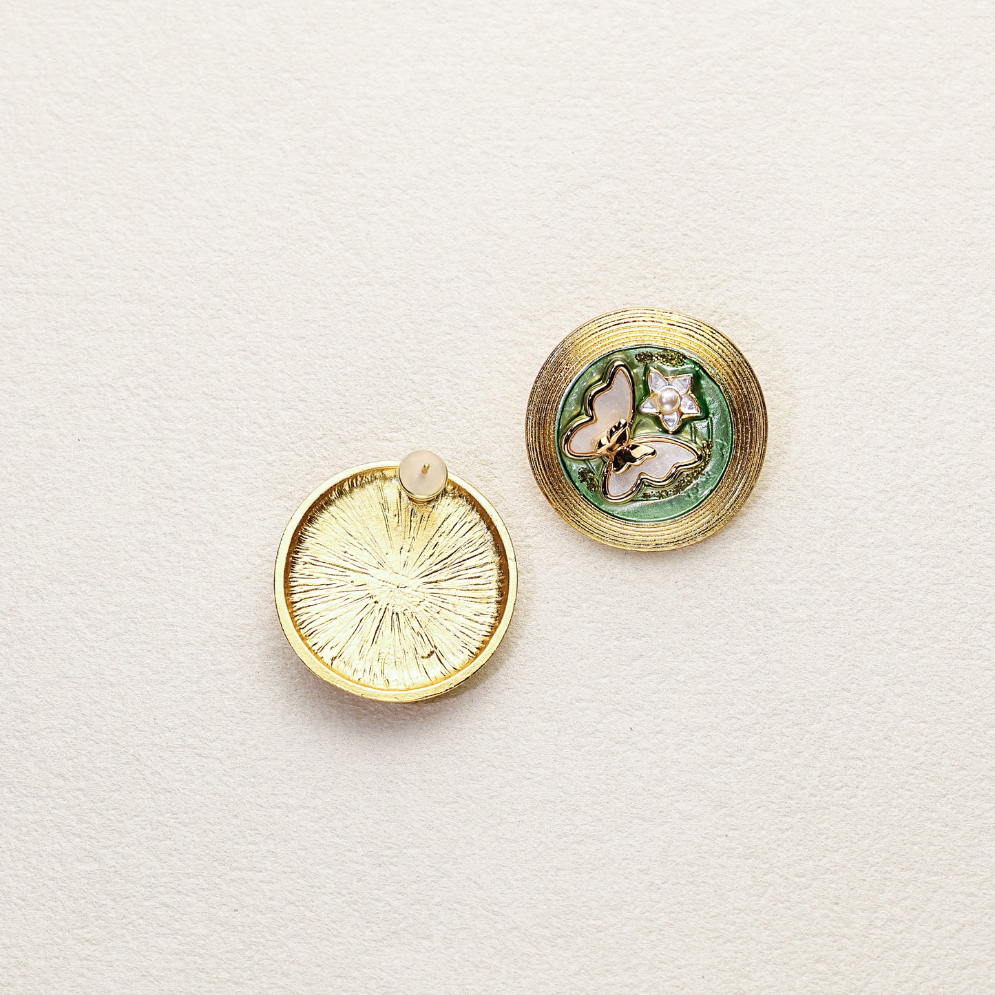 Green Garden · White Butterfly Enamel Earrings
