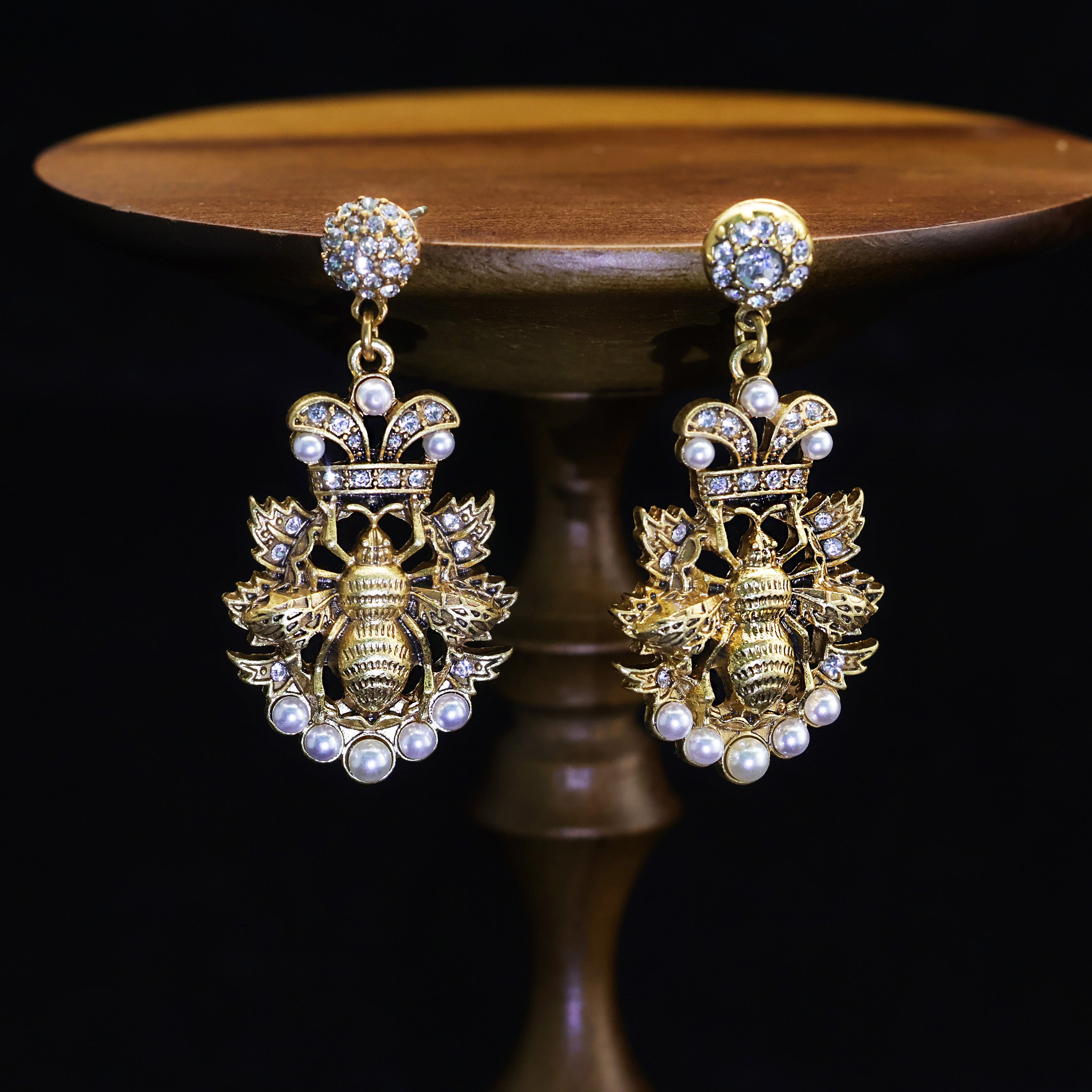 Vintage Bee Pearl Earrings