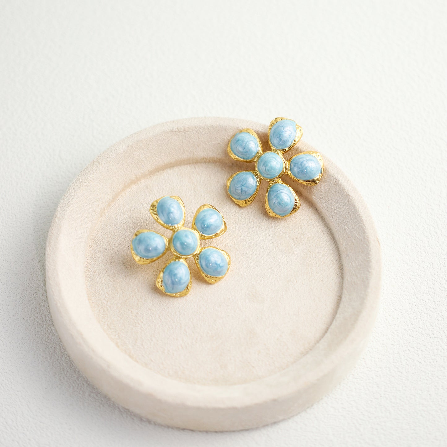 Blue Enamel Flower Earrings