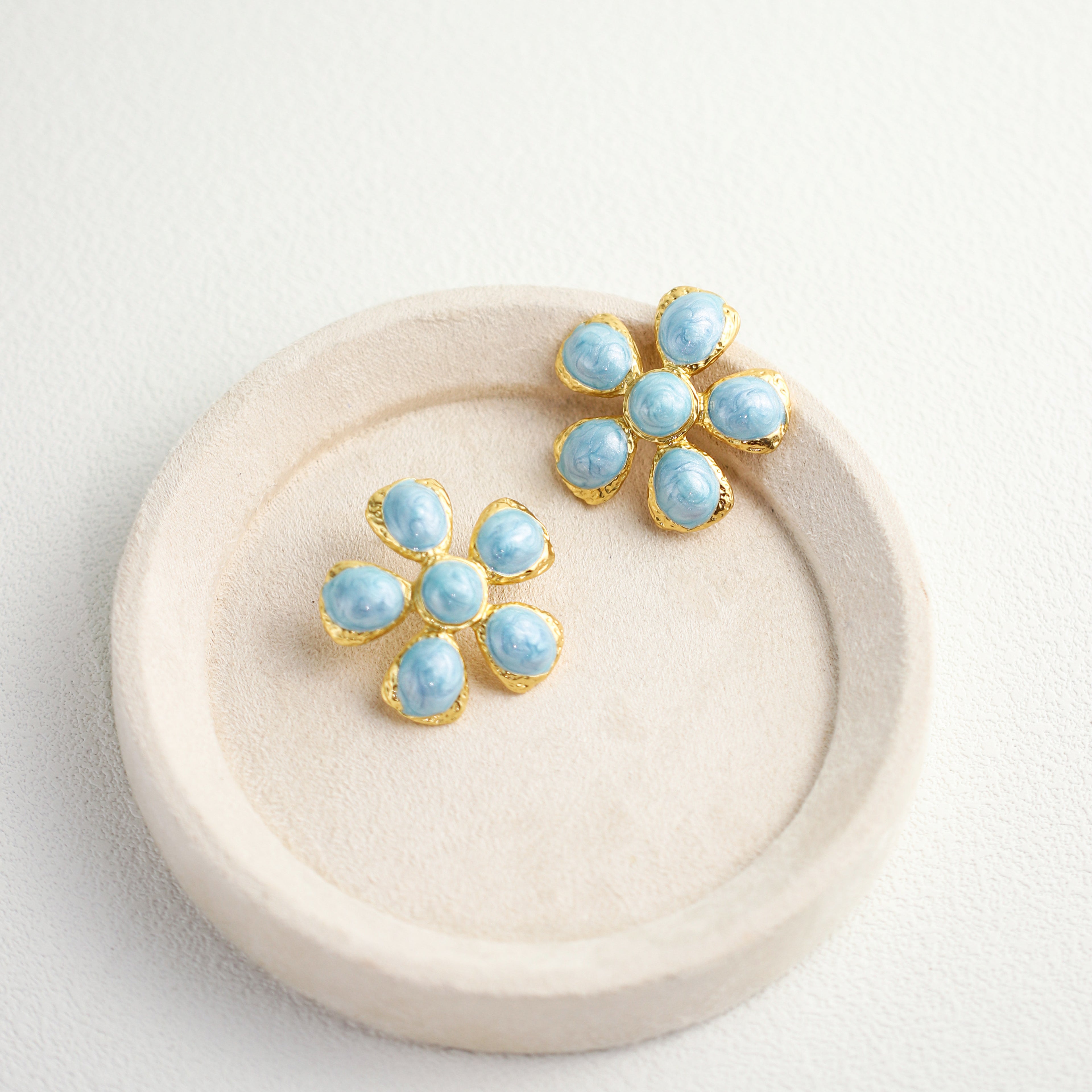Blue Enamel Flower Earrings