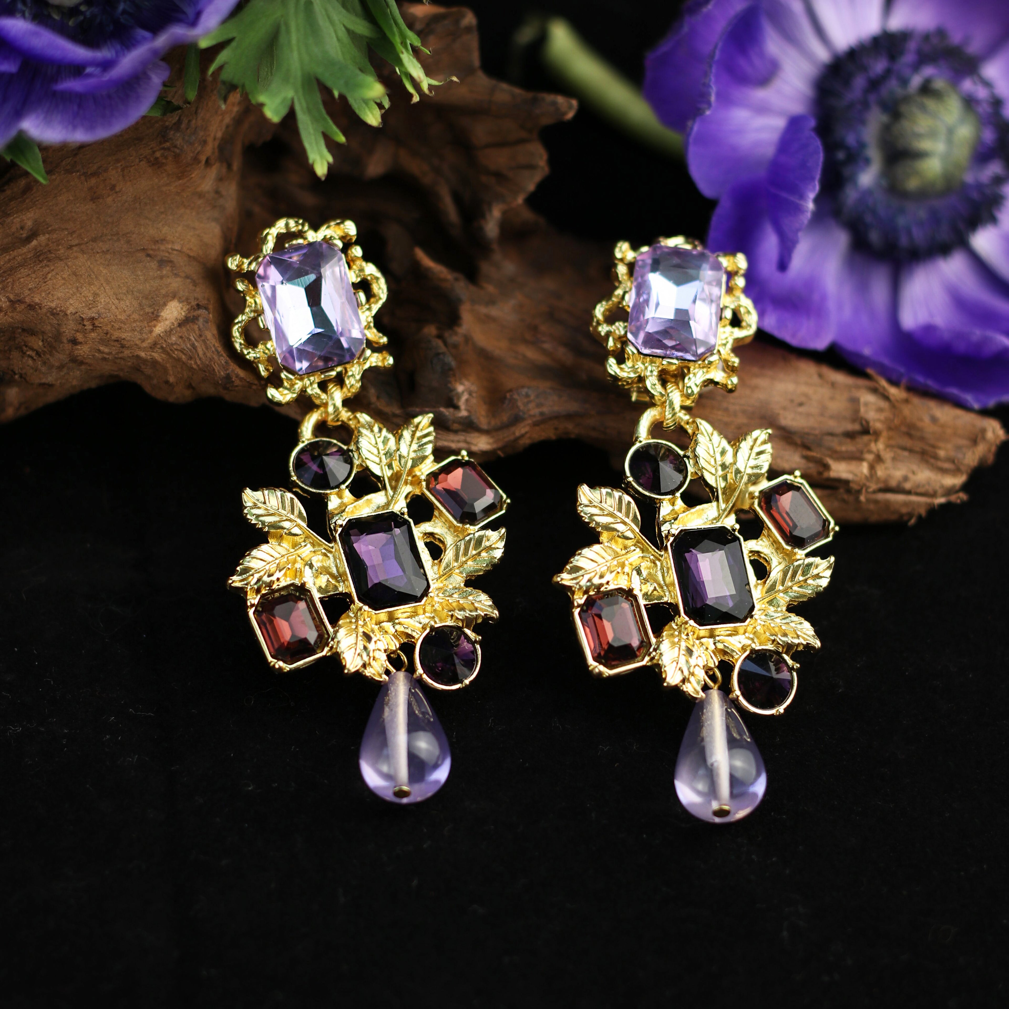 Purple Vine · Layered Crystal Drop Earrings