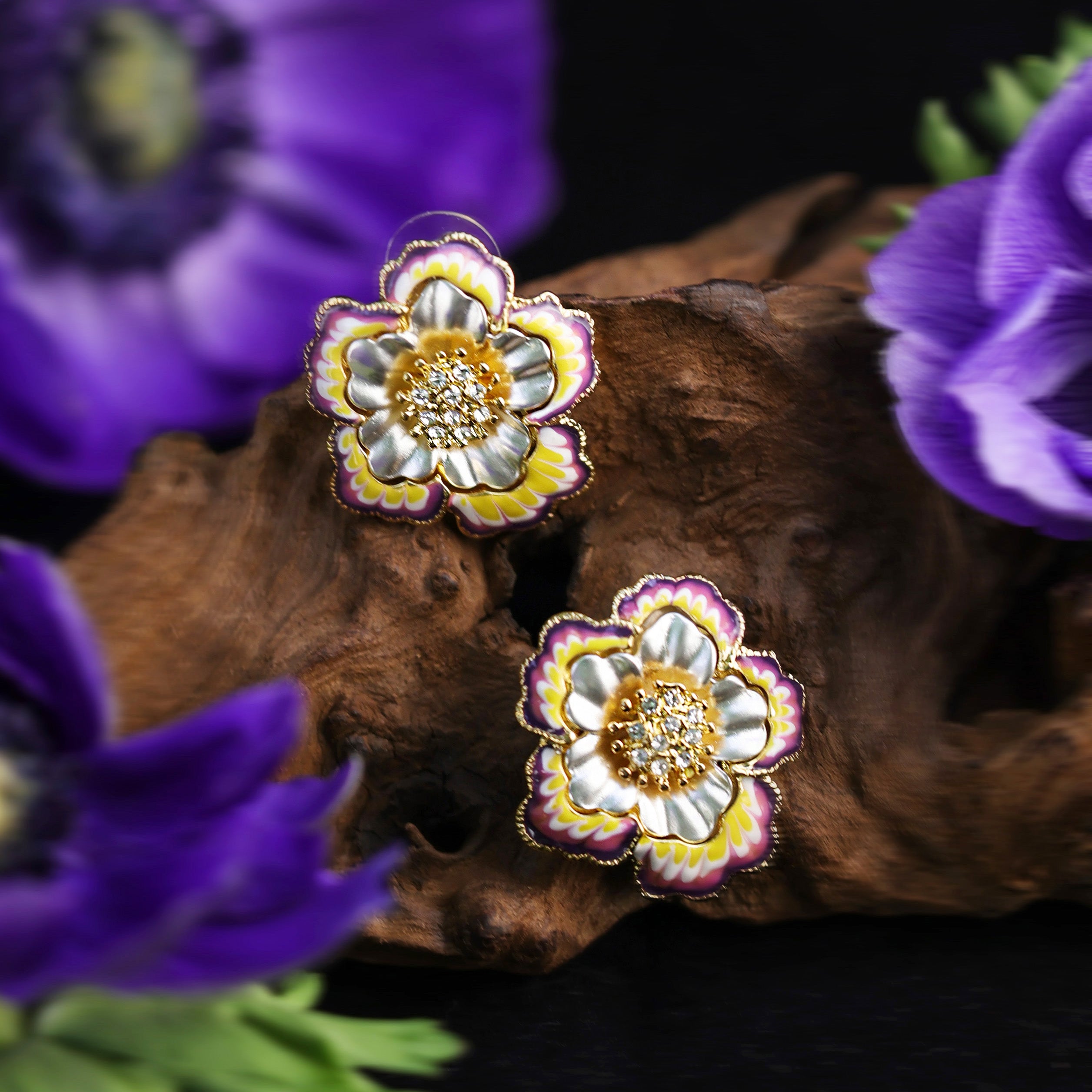 Hibiscus Gradient Enamel Earrings