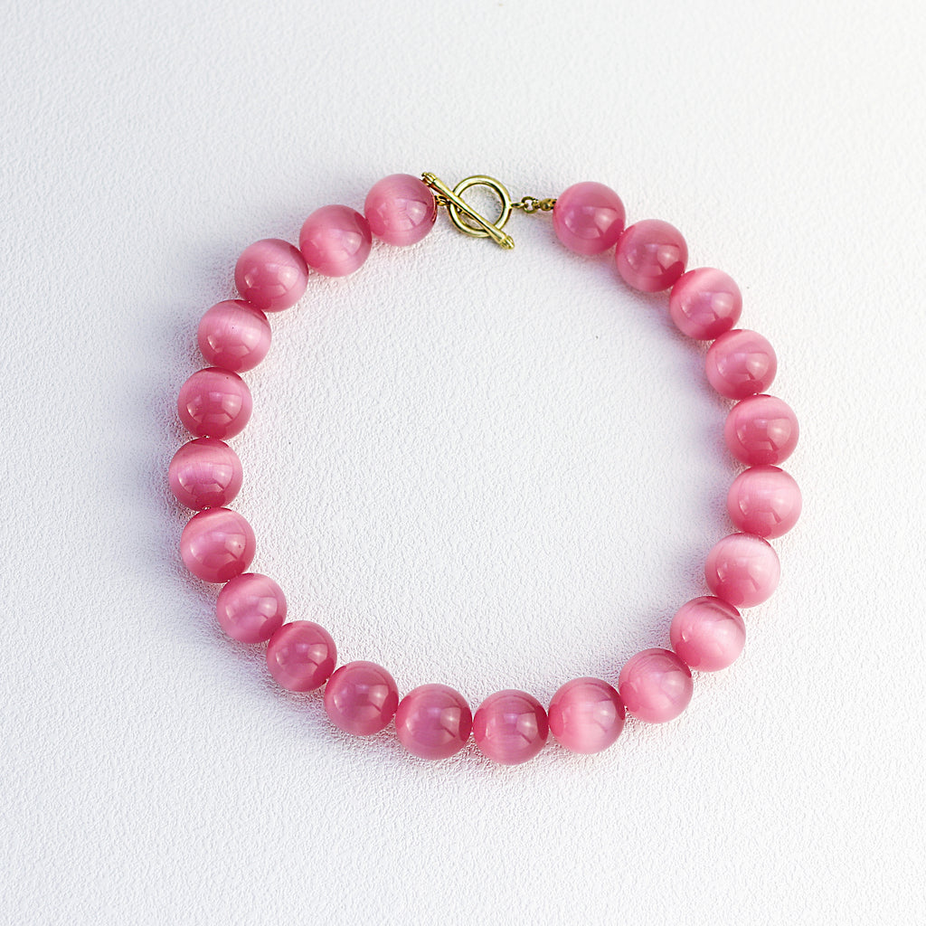 Pink Glow · Large Pink Cat's Eye Agate Necklace