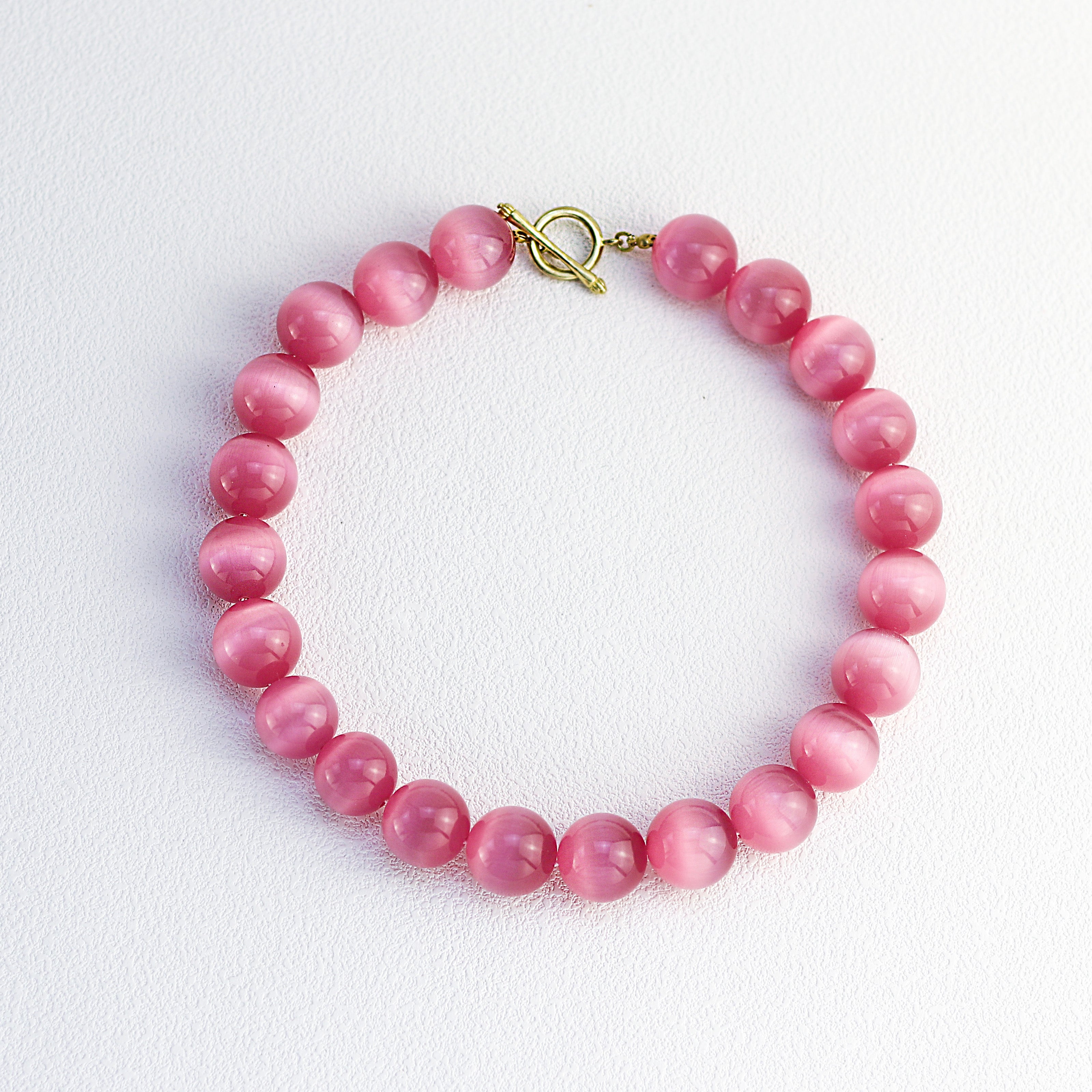 Pink Glow · Large Pink Cat's Eye Agate Necklace