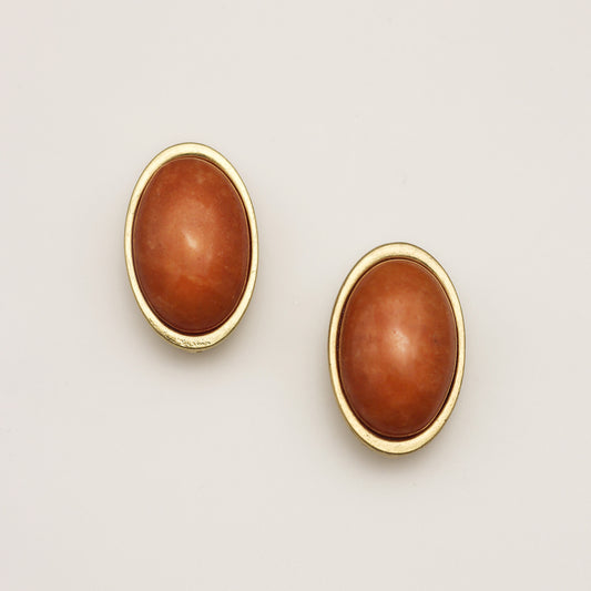 Coral Red Natural Stone Vintage Gold Earrings