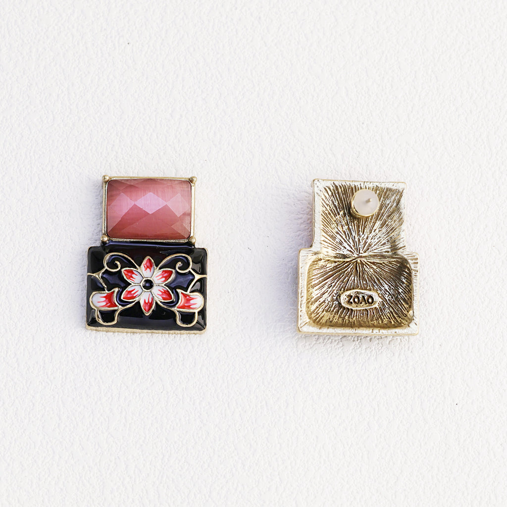 Pink Crystal Chinese Flower Earrings