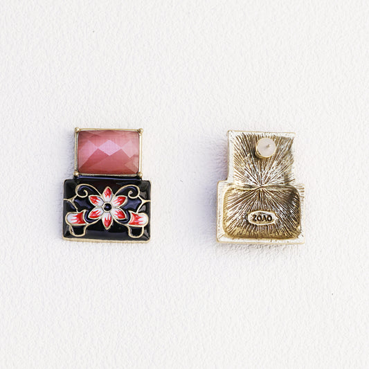 Pink Crystal Chinese Flower Earrings