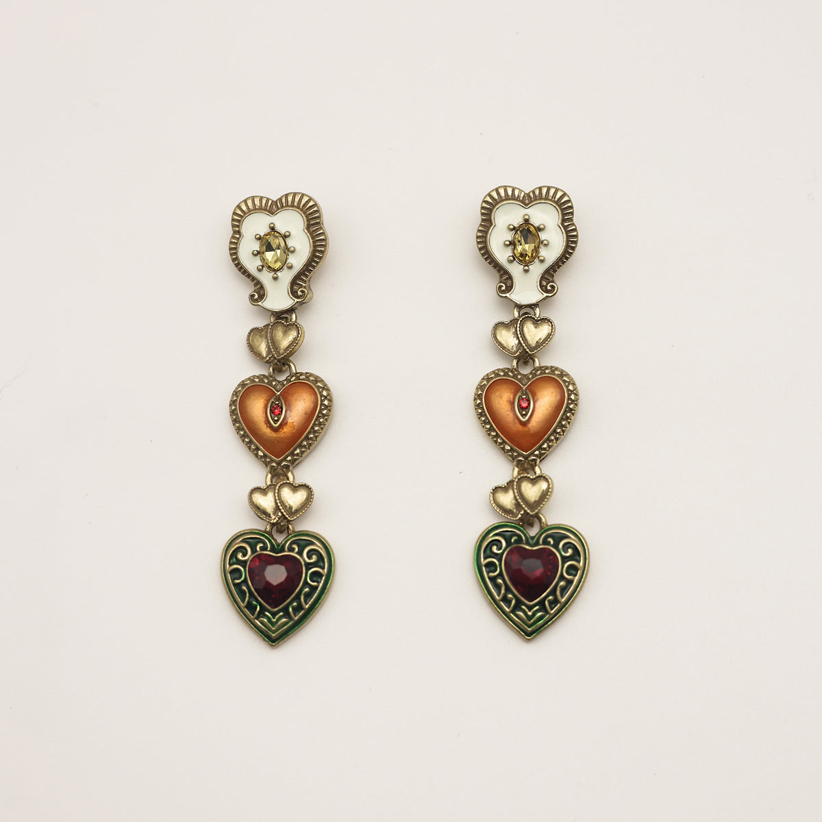 Layered Heart Chain Vintage Gold Earrings