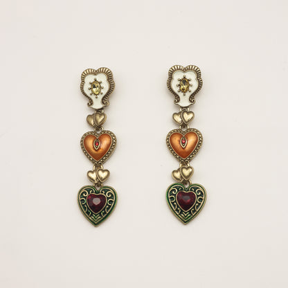 Layered Heart Chain Vintage Gold Earrings