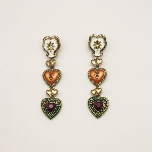 Layered Heart Chain Vintage Gold Earrings
