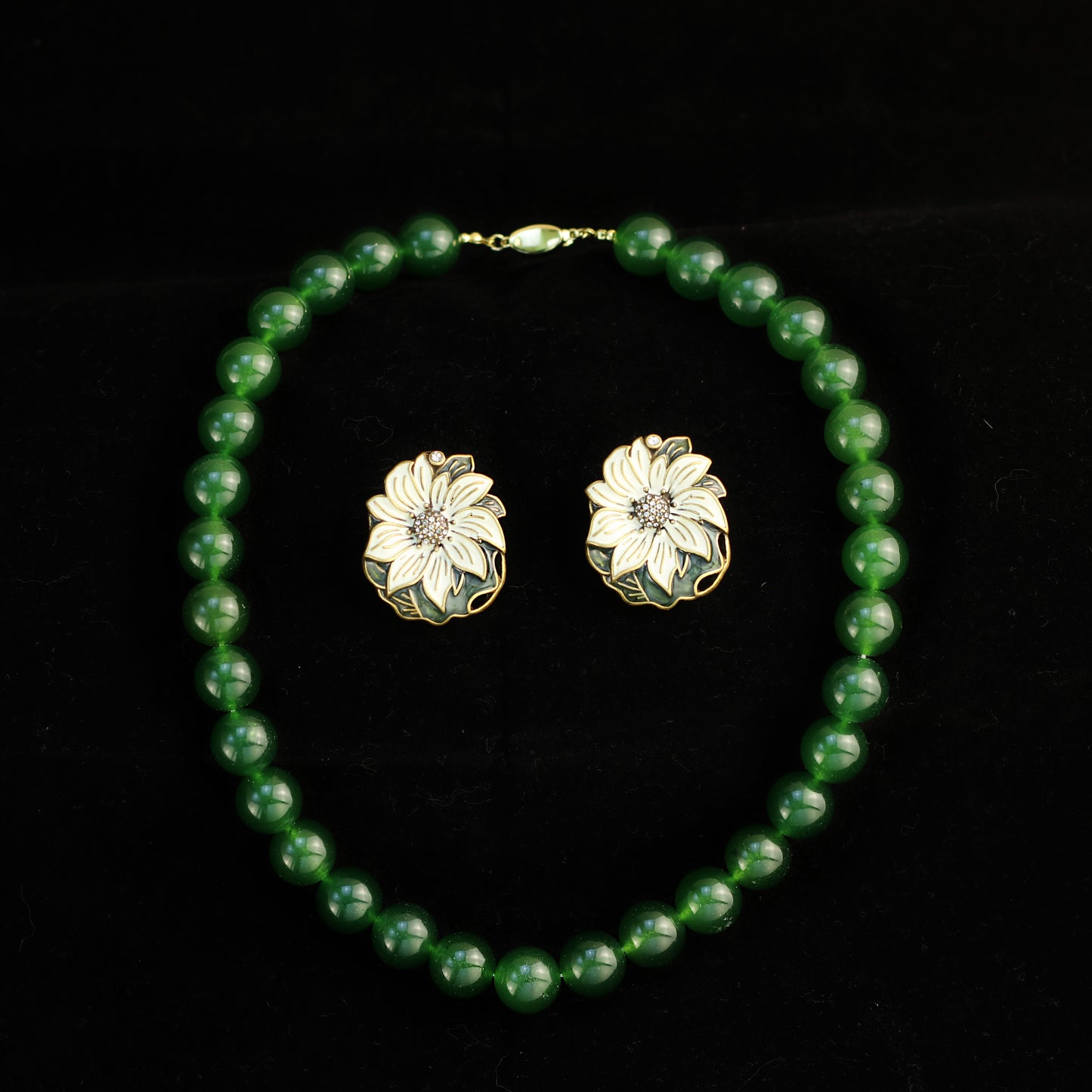Dark Green Floral · Agate & Enamel Set