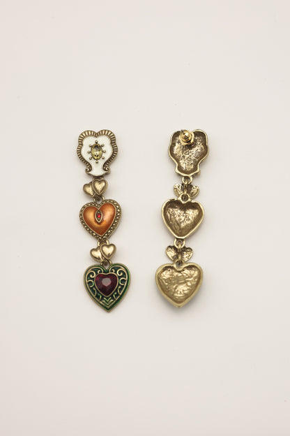 Layered Heart Chain Vintage Gold Earrings
