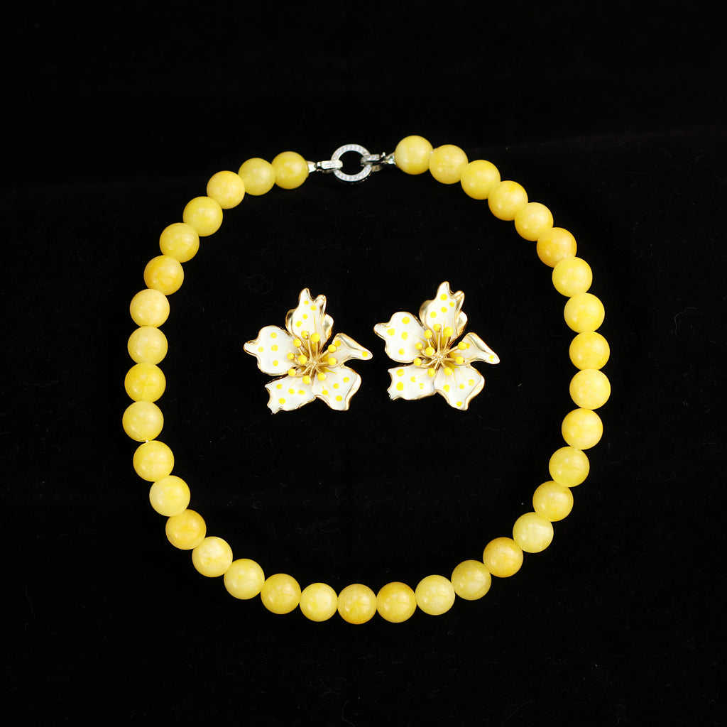 Summer Frangipani · Yellow Agate & Enamel Set