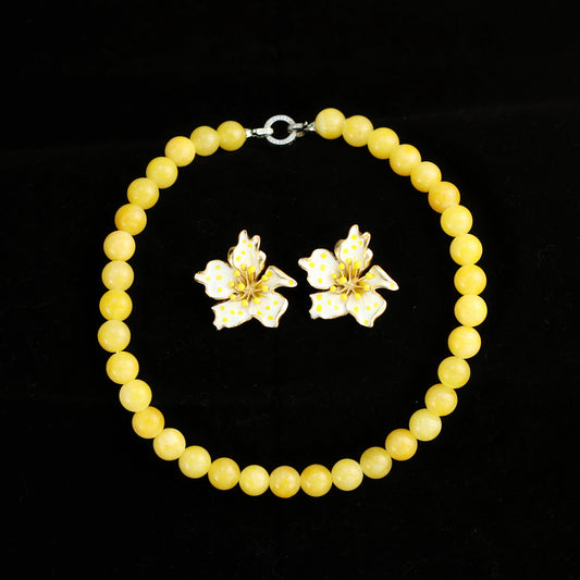 Summer Frangipani · Yellow Agate & Enamel Set