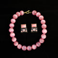 Pink Cat's Eye · Chinese Ink Earring Set