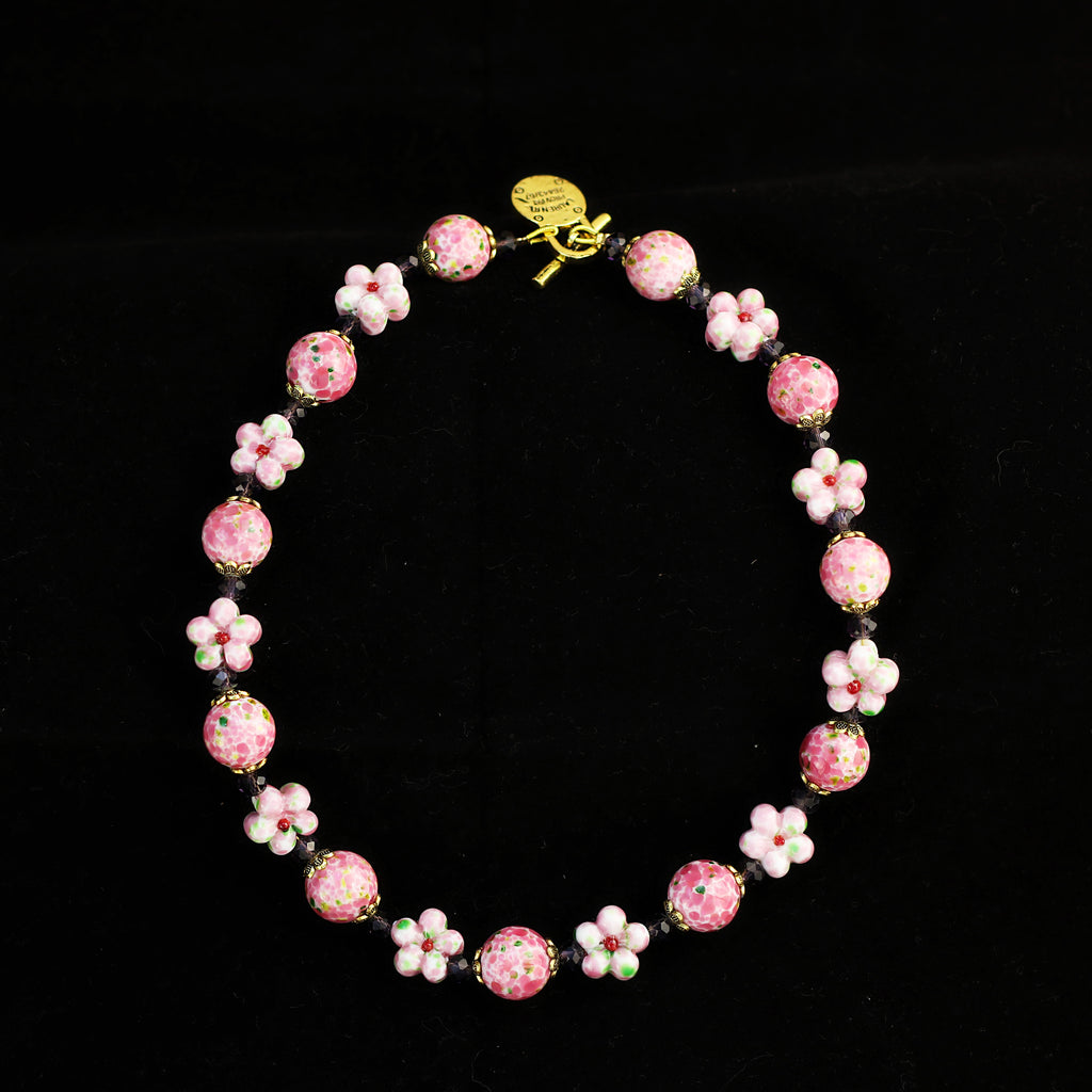 Peach Blossom · Pink Glass & Amethyst Spacer Necklace