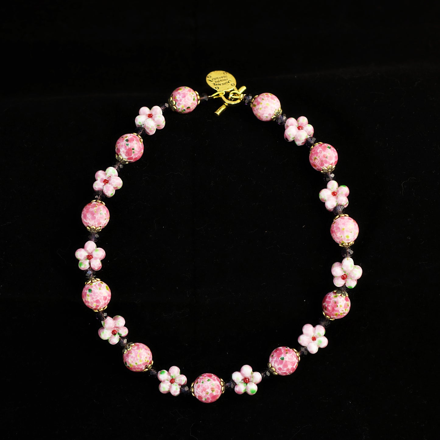 Peach Blossom · Pink Glass & Amethyst Spacer Necklace