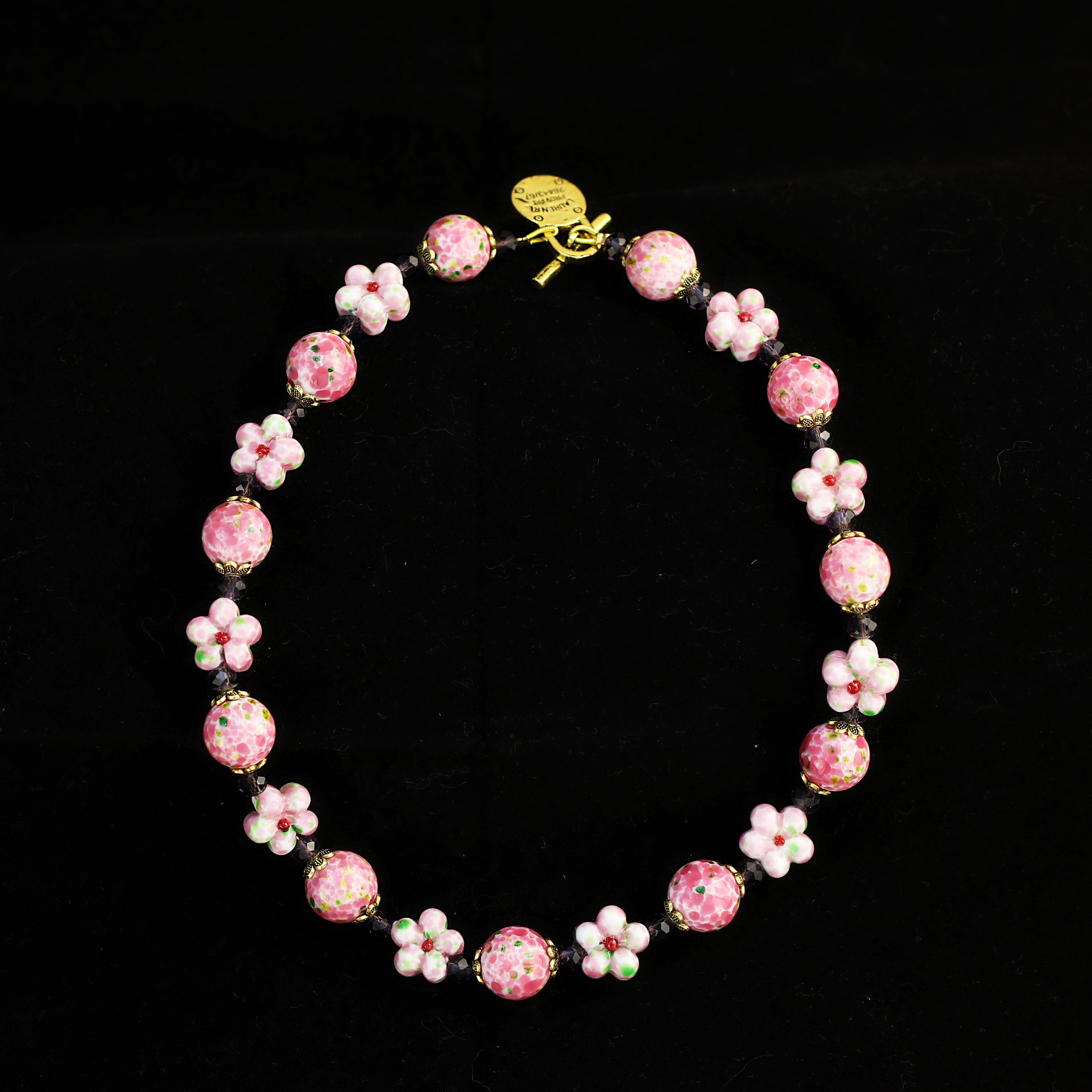 Peach Blossom · Pink Glass & Amethyst Spacer Necklace
