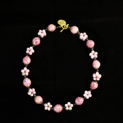 Peach Blossom · Pink Glass & Amethyst Spacer Necklace