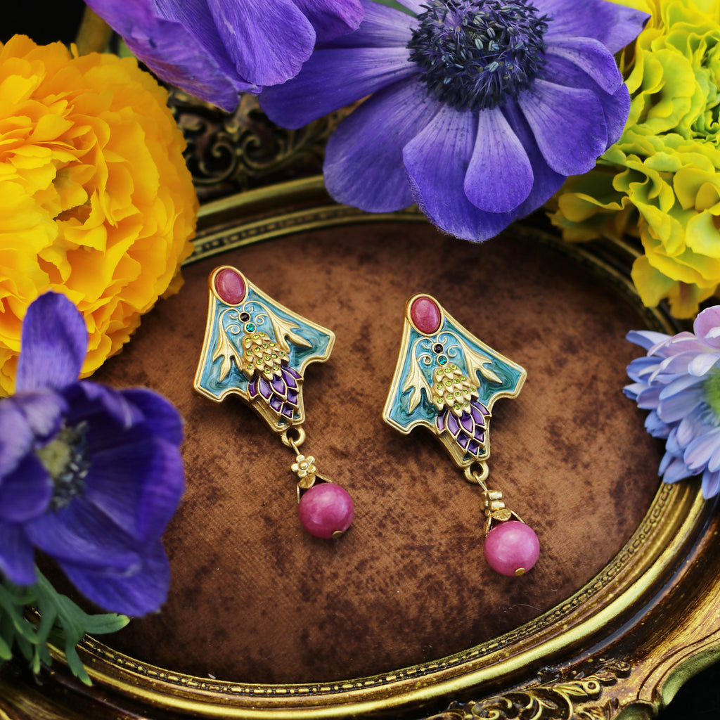 Art Nouveau Enamel Vine Earrings