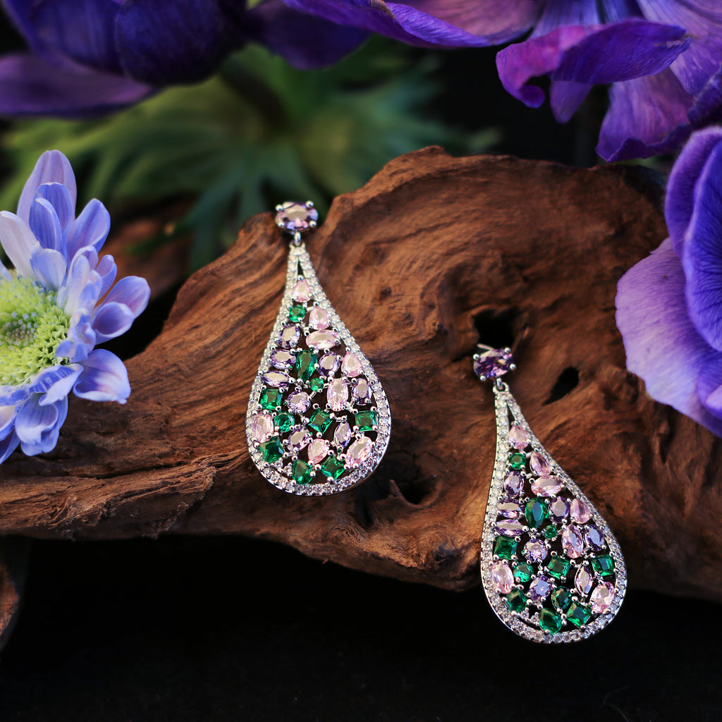 Purple Rain · Crystal Cluster Drop Earrings