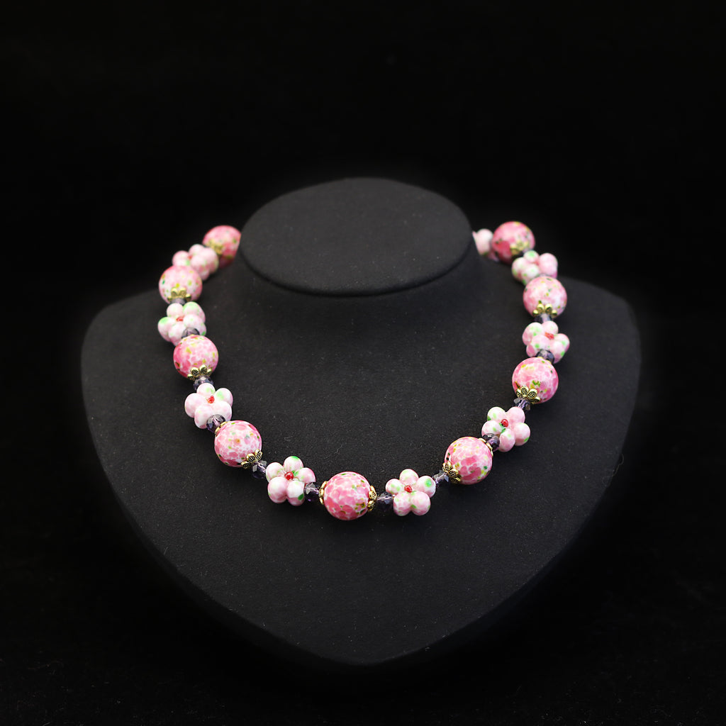 Peach Blossom · Pink Glass & Amethyst Spacer Necklace