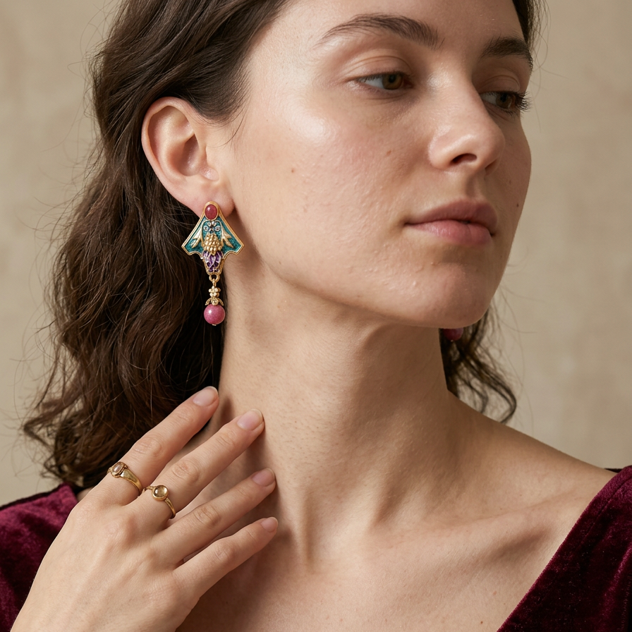 Art Nouveau Enamel Vine Earrings
