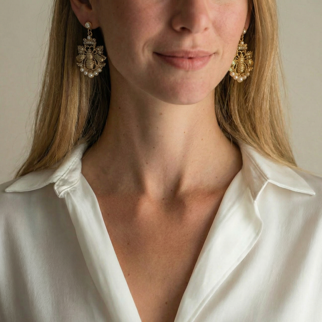 Vintage Bee Pearl Earrings