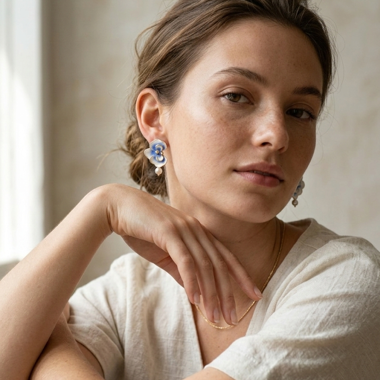 Blue Gradient · Pearl Chain Drop Earrings