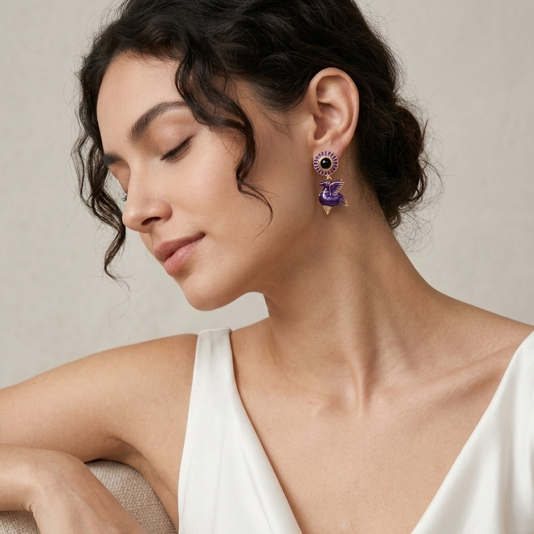 Purple Wing Enamel Earrings