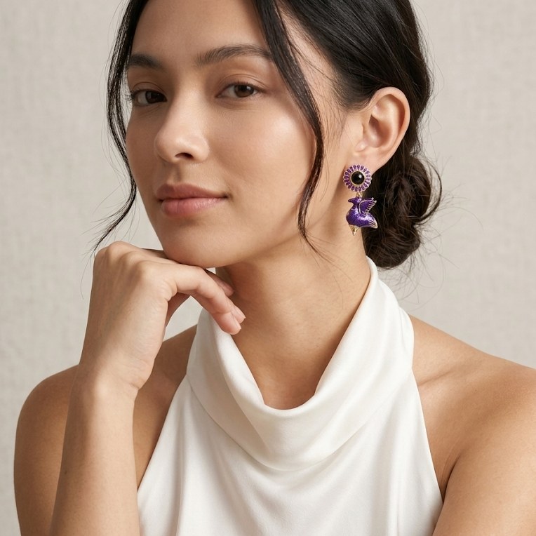 Purple Wing Enamel Earrings
