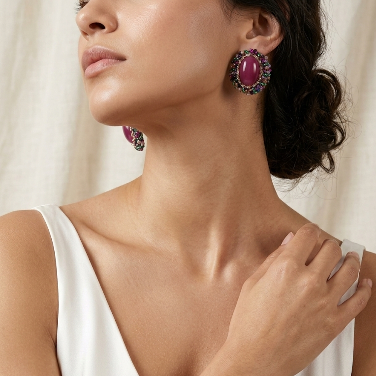 Crystal Wrapped Gem Earrings