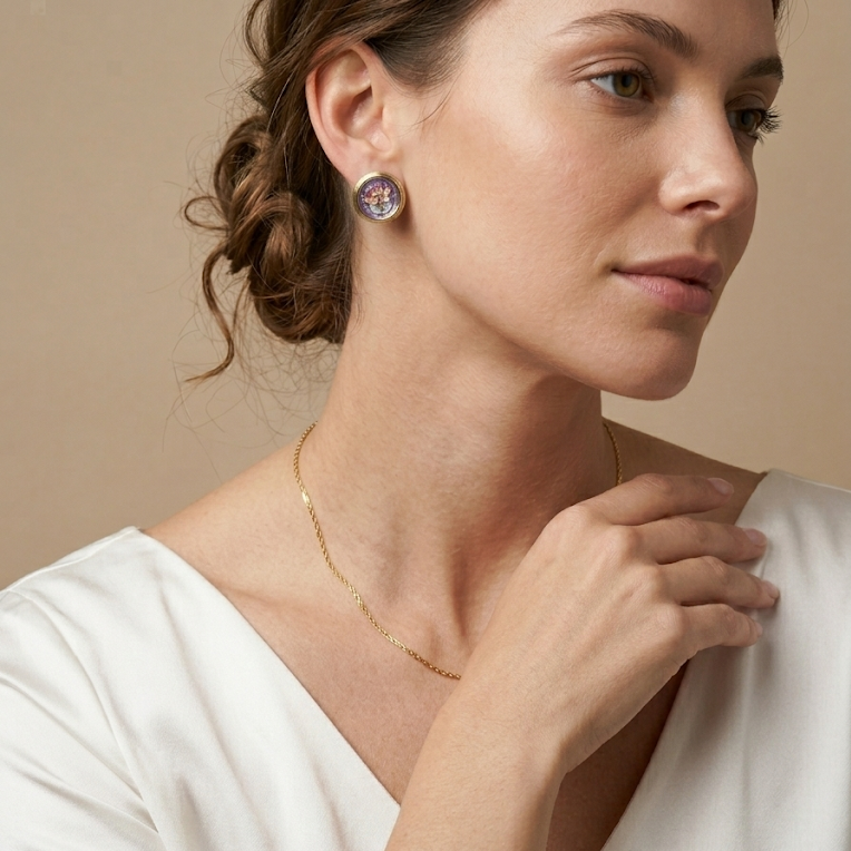 Round Enamel Flower Earrings