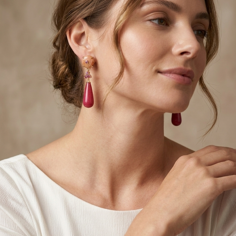 Deep Red Gemstone Drop Earrings