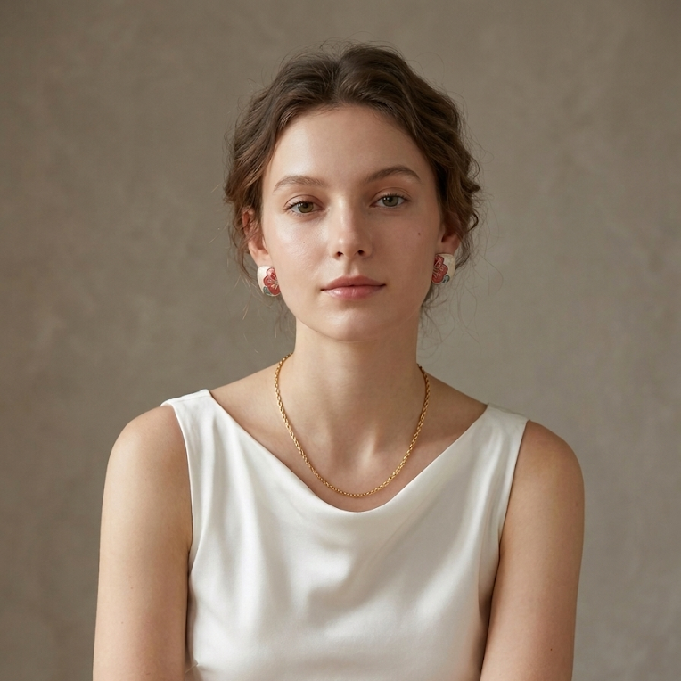 Half Bloom · White & Pink Enamel Earrings