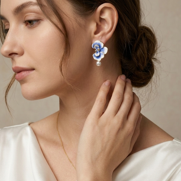 Blue Gradient · Pearl Chain Drop Earrings