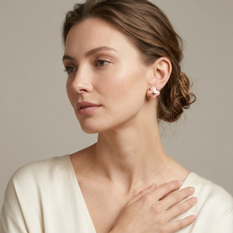 Pink Clover · Half-Round Button Earrings