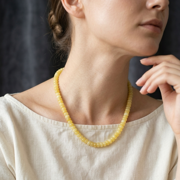 Dawn Wheat · Yellow Flat Bead Necklace