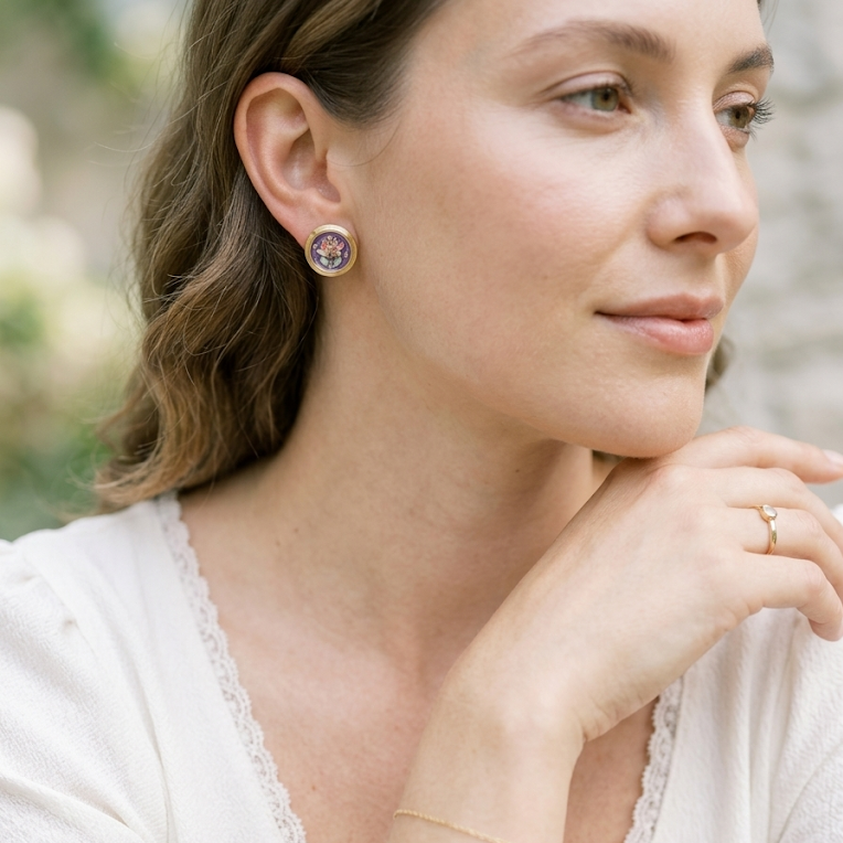 Round Enamel Flower Earrings