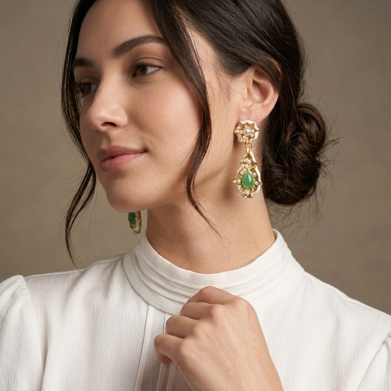 White Enamel Lotus Leaf Earrings
