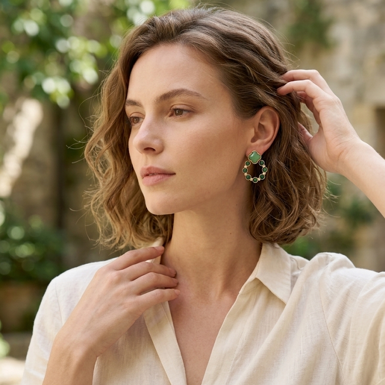 Clover Jade Openwork Earrings