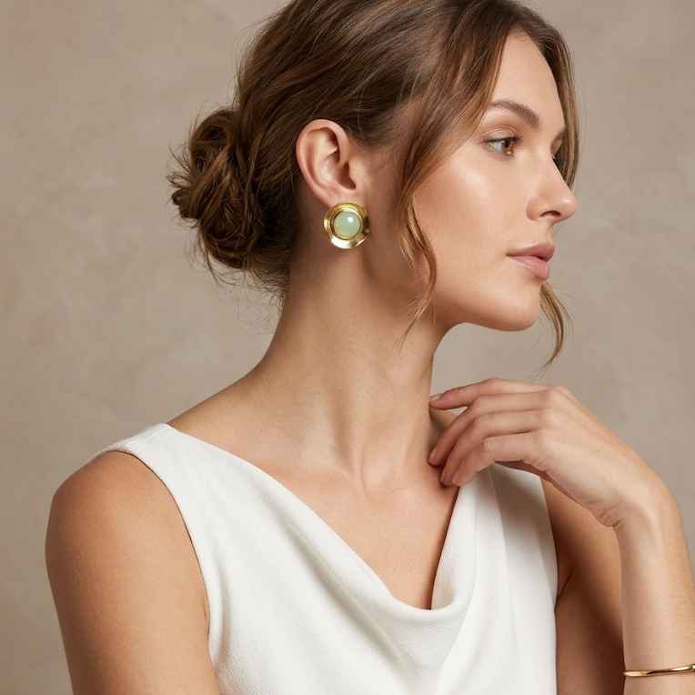 Green Jade Curled Edge Earrings